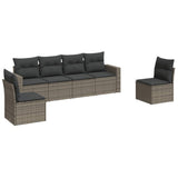 6 Piece Garden Sofa Set with Cushions Grey Poly Rattan - Front View