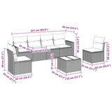 7 Piece Garden Sofa Set with Cushions Black Poly Rattan - Side View