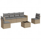 7 Piece Garden Sofa Set with Cushions Beige Poly Rattan - Front View