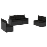 7 Piece Garden Sofa Set with Cushions Black Poly Rattan - Front View