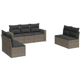 7 Piece Garden Sofa Set with Cushions Grey Poly Rattan - Front View