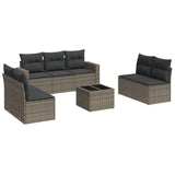 8 Piece Garden Sofa Set with Cushions Grey Poly Rattan - Front View