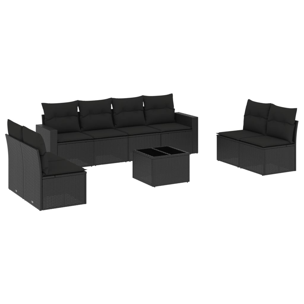9 Piece Garden Sofa Set with Cushions Black Poly Rattan