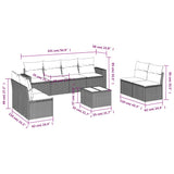 9 Piece Garden Sofa Set with Cushions Grey Poly Rattan - Side View