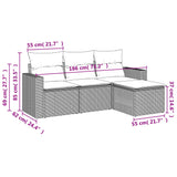 4 Piece Garden Sofa Set with Cushions Grey Poly Rattan - Side View