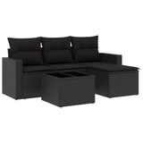 5 Piece Garden Sofa Set with Cushions Black Poly Rattan - Front View