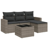 5 Piece Garden Sofa Set with Cushions Grey Poly Rattan - Front View