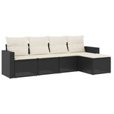 5 Piece Garden Sofa Set with Cushions Black Poly Rattan - Front View