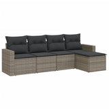 5 Piece Garden Sofa Set with Cushions Grey Poly Rattan - Front View