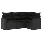 4 Piece Garden Sofa Set with Cushions Black Poly Rattan - Front View