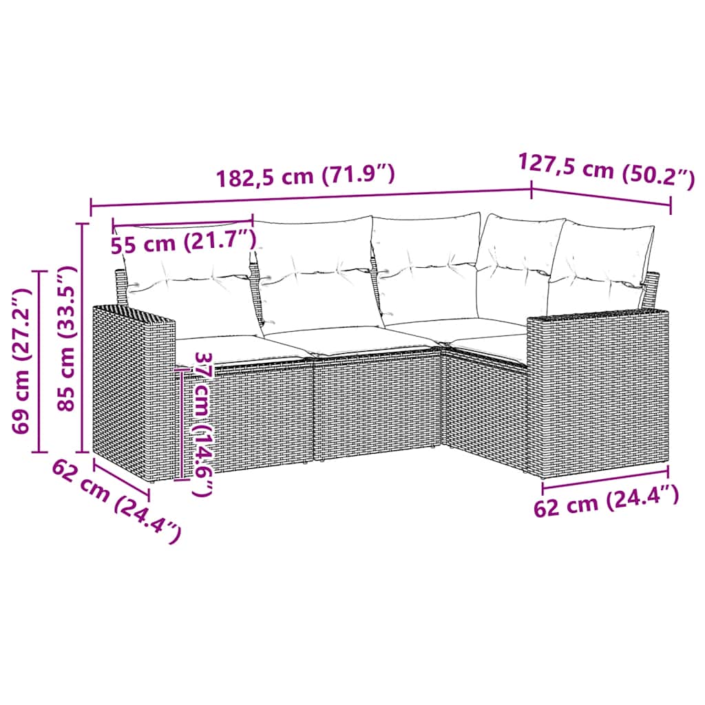 4 Piece Garden Sofa Set with Cushions Black Poly Rattan