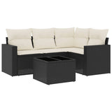 5 Piece Garden Sofa Set with Cushions Black Poly Rattan - Front View