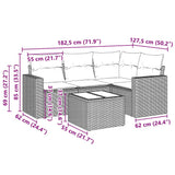 5 Piece Garden Sofa Set with Cushions Black Poly Rattan