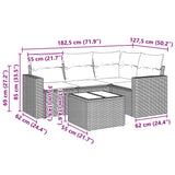 5 Piece Garden Sofa Set with Cushions Black Poly Rattan - Side View