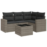 5 Piece Garden Sofa Set with Cushions Grey Poly Rattan - Front View