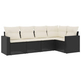 5 Piece Garden Sofa Set with Cushions Black Poly Rattan - Front View