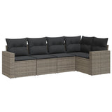 5 Piece Garden Sofa Set with Cushions Grey Poly Rattan - Front View