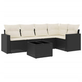 6 Piece Garden Sofa Set with Cushions Black Poly Rattan - Front View
