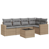 6 Piece Garden Sofa Set with Cushions Beige Poly Rattan - Front View