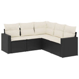 5 Piece Garden Sofa Set with Cushions Black Poly Rattan - Front View