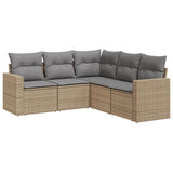 5 Piece Garden Sofa Set with Cushions Beige Poly Rattan - Front View