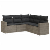 5 Piece Garden Sofa Set with Cushions Grey Poly Rattan - Front View