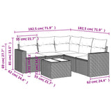 6 Piece Garden Sofa Set with Cushions Grey Poly Rattan - Side View