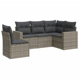 5 Piece Garden Sofa Set with Cushions Grey Poly Rattan - Front View