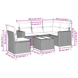 6 Piece Garden Sofa Set with Cushions Black Poly Rattan - Side View