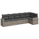 6 Piece Garden Sofa Set with Cushions Grey Poly Rattan - Front View