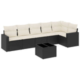 7 Piece Garden Sofa Set with Cushions Black Poly Rattan - Front View