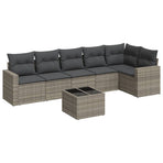 7 Piece Garden Sofa Set with Cushions Grey Poly Rattan