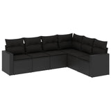 6 Piece Garden Sofa Set with Cushions Black Poly Rattan - Front View