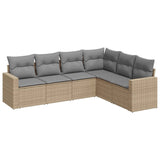 6 Piece Garden Sofa Set with Cushions Beige Poly Rattan - Front View