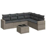 7 Piece Garden Sofa Set with Cushions Grey Poly Rattan