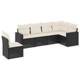 6 Piece Garden Sofa Set with Cushions Black Poly Rattan - Front View