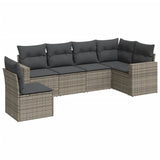 6 Piece Garden Sofa Set with Cushions Grey Poly Rattan - Front View