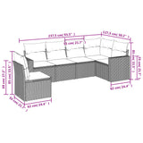 6 Piece Garden Sofa Set with Cushions Grey Poly Rattan - Side View