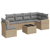7 Piece Garden Sofa Set with Cushions Beige Poly Rattan - Front View