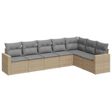 7 Piece Garden Sofa Set with Cushions Beige Poly Rattan - Front View