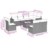 9 Piece Garden Sofa Set with Cushions Grey Poly Rattan - Side View