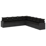 9 Piece Garden Sofa Set with Cushions Black Poly Rattan - Front View