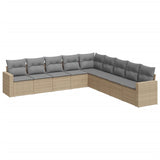 9 Piece Garden Sofa Set with Cushions Beige Poly Rattan - Front View