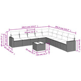 10 Piece Garden Sofa Set with Cushions Black Poly Rattan - Side View