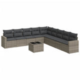 10 Piece Garden Sofa Set with Cushions Grey Poly Rattan - Front View