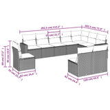 10 Piece Garden Sofa Set with Cushions Grey Poly Rattan - Side View