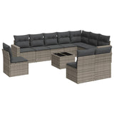 11 Piece Garden Sofa Set with Cushions Grey Poly Rattan - Front View