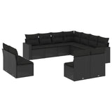 11 Piece Garden Sofa Set with Cushions Black Poly Rattan - Front View