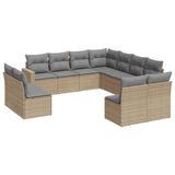 11 Piece Garden Sofa Set with Cushions Beige Poly Rattan - Front View