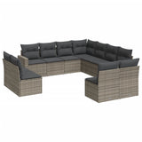 11 Piece Garden Sofa Set with Cushions Grey Poly Rattan - Front View